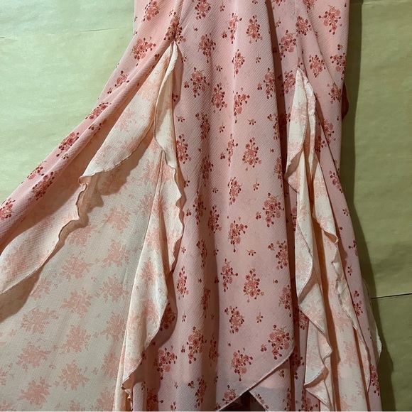 Free People | Joaquin Dress Peach Combo Floral Ruffle Godet Midi Dress Size S - Picture 8 of 15